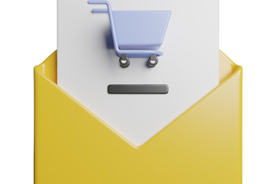 Abandoned shopping cart with email envelope illustration representing cart abandonment recovery events