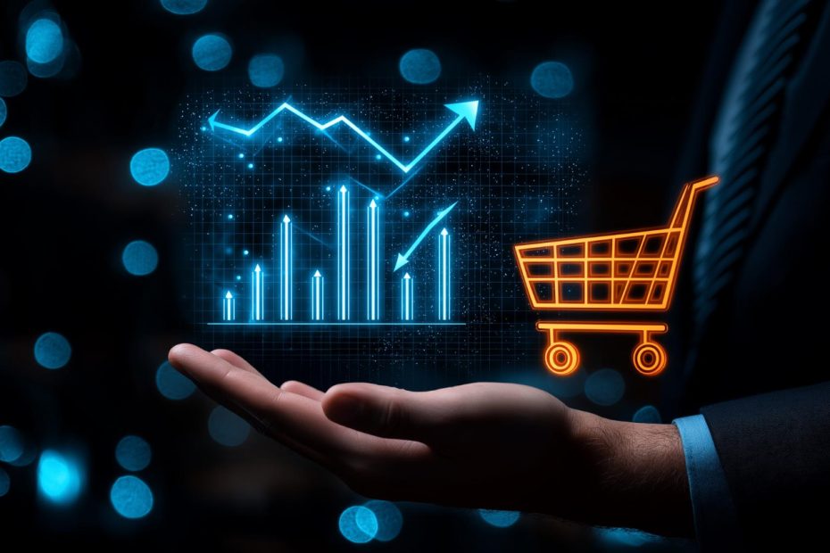 Ecommerce growth chart with recurring revenue hologram representing subscription event schema
