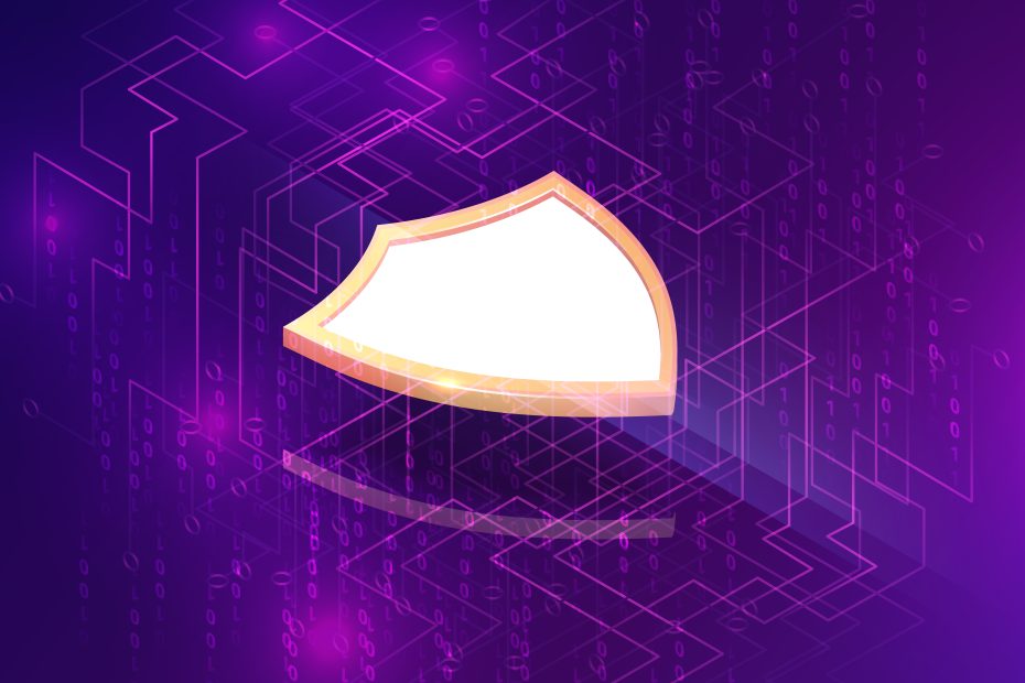 Abstract purple security shield with binary code, representing data privacy under the GDPR