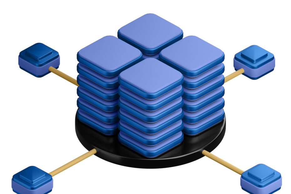 3D illustration of structured data blocks connected as nodes, representing an event taxonomy